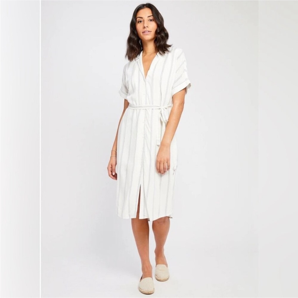 Gentle Fawn "Kaysey" Navy White Pinstripe Button Down Dress